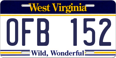 WV license plate OFB152