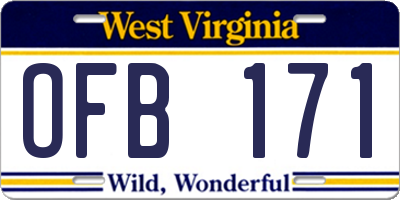 WV license plate OFB171