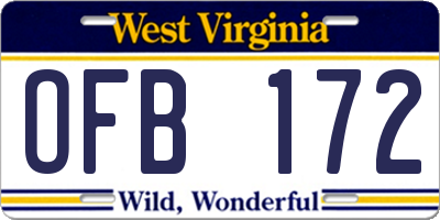 WV license plate OFB172