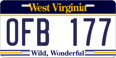 WV license plate OFB177