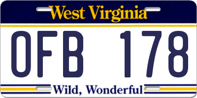 WV license plate OFB178