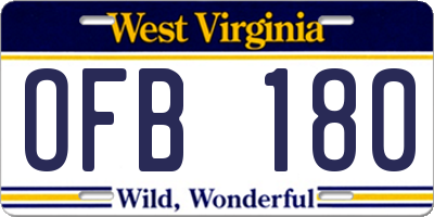 WV license plate OFB180