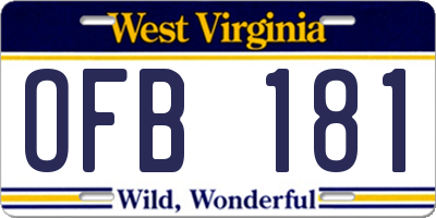 WV license plate OFB181