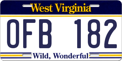 WV license plate OFB182
