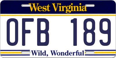 WV license plate OFB189