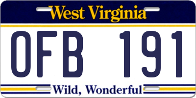 WV license plate OFB191
