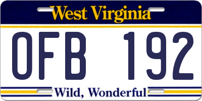 WV license plate OFB192
