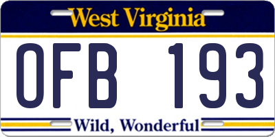 WV license plate OFB193