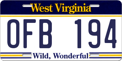 WV license plate OFB194
