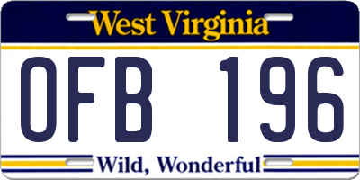 WV license plate OFB196