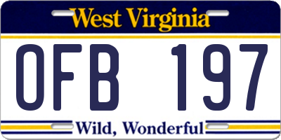 WV license plate OFB197