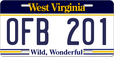 WV license plate OFB201
