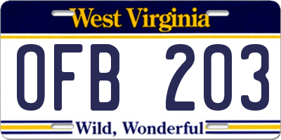 WV license plate OFB203