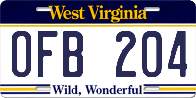WV license plate OFB204
