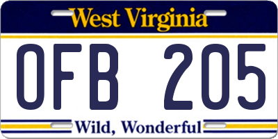 WV license plate OFB205