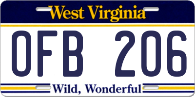 WV license plate OFB206