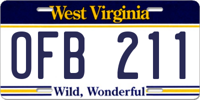 WV license plate OFB211