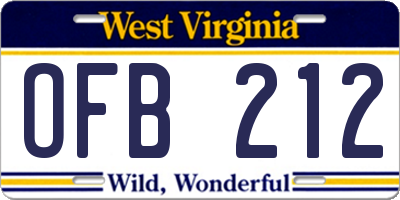 WV license plate OFB212