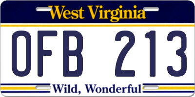 WV license plate OFB213