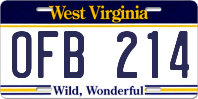 WV license plate OFB214