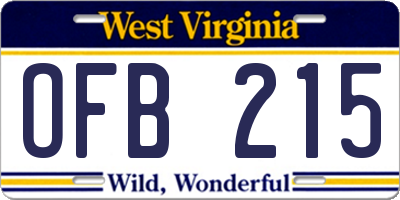 WV license plate OFB215