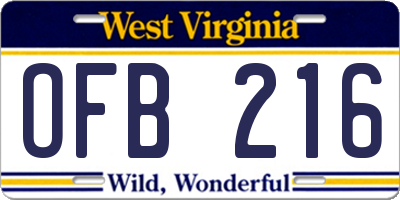 WV license plate OFB216