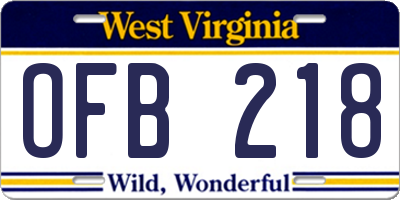 WV license plate OFB218