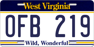 WV license plate OFB219