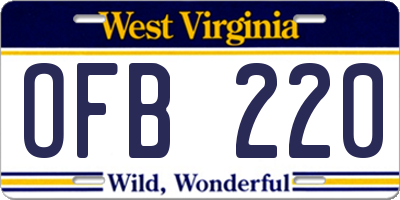 WV license plate OFB220