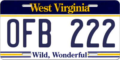 WV license plate OFB222