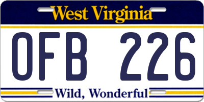 WV license plate OFB226