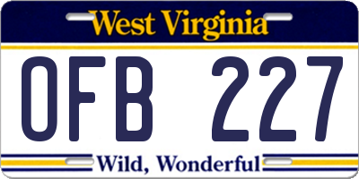 WV license plate OFB227