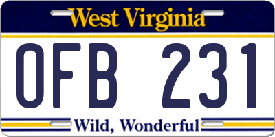 WV license plate OFB231
