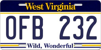 WV license plate OFB232