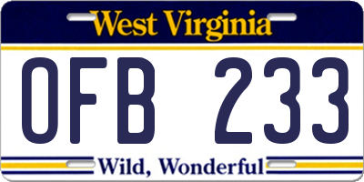 WV license plate OFB233