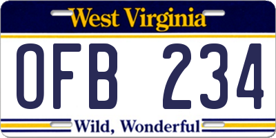 WV license plate OFB234
