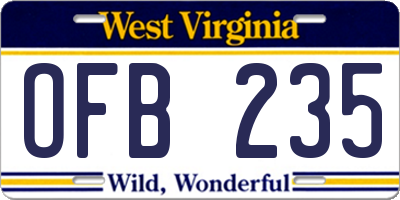 WV license plate OFB235