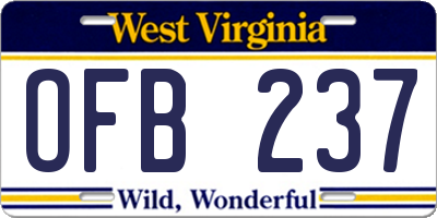 WV license plate OFB237