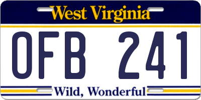 WV license plate OFB241