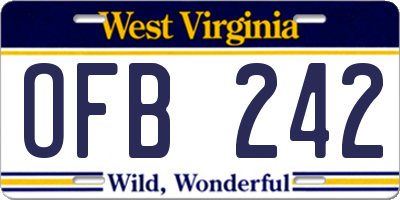 WV license plate OFB242