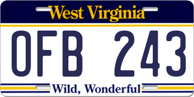 WV license plate OFB243