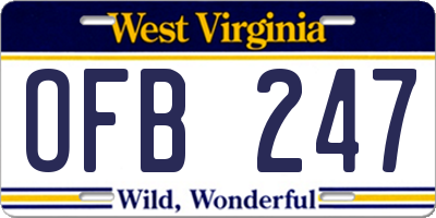 WV license plate OFB247