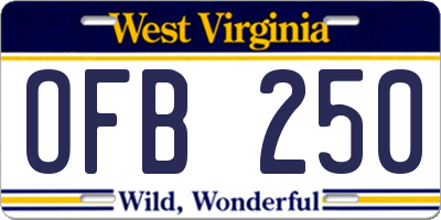 WV license plate OFB250