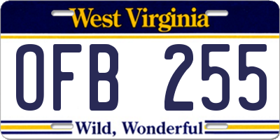 WV license plate OFB255