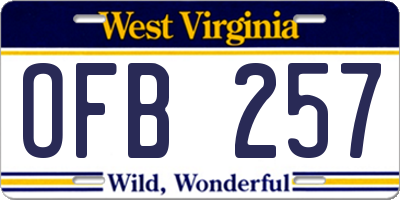 WV license plate OFB257
