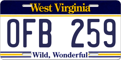 WV license plate OFB259