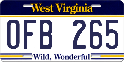 WV license plate OFB265