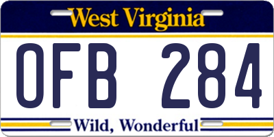 WV license plate OFB284