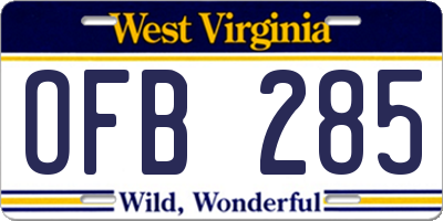 WV license plate OFB285