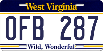 WV license plate OFB287
